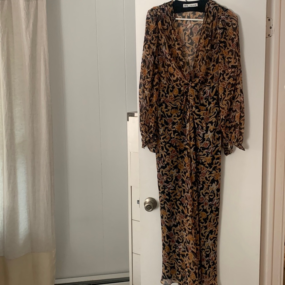 Zara black and gold knot front ruched maxi dress - gorgeous, worn once